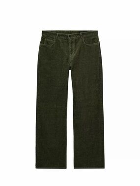 Zara Brand New  corduroy Size L
 women Olive Green Corduroy Straight Pants